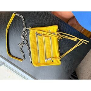 Rebecca Minkoff 3-Zip Mini MAC Yellow Pebbled Leather Crossbody Statement Bag